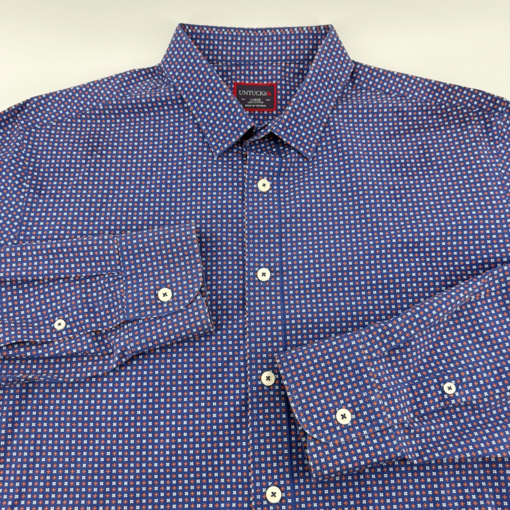 UNTUCKit Shirt Mens Large Blue Floral Button Up 100% Cotton Long Sleeve